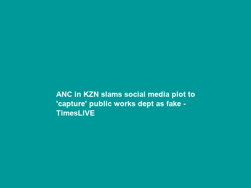 ANC in KZN slams social media plot to ‘capture’ public works dept as fake – TimesLIVE