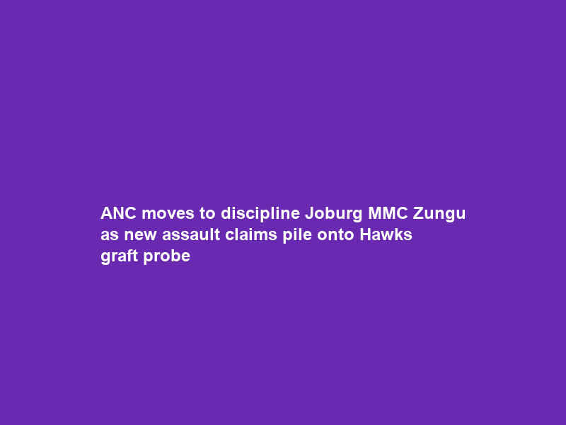 ANC moves to discipline Joburg MMC Zungu as new assault claims pile onto Hawks graft probe