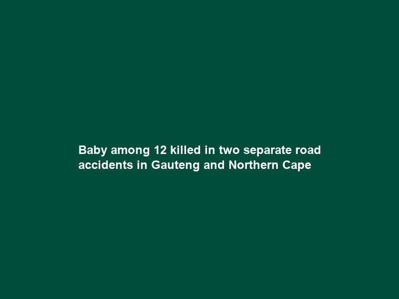 Baby among 12 killed in two separate road accidents in Gauteng and Northern Cape