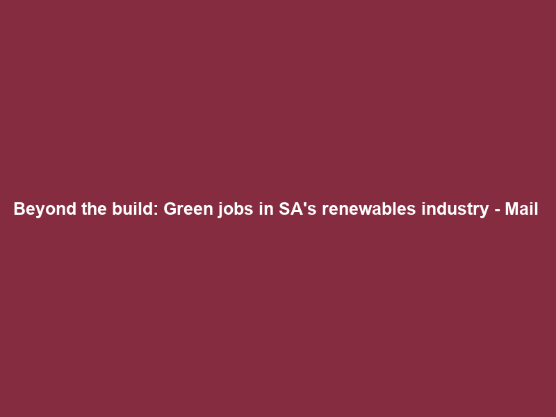 Beyond the build: Green jobs in SA’s renewables industry – Mail & Guardian