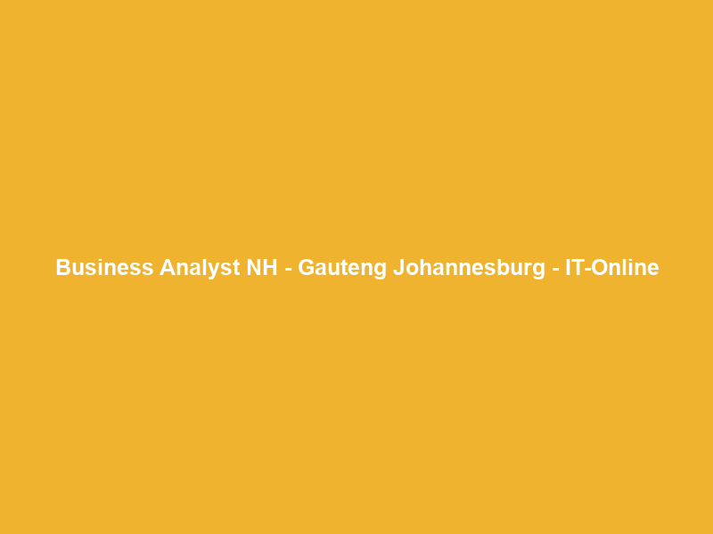 Business Analyst NH – Gauteng Johannesburg – IT-Online