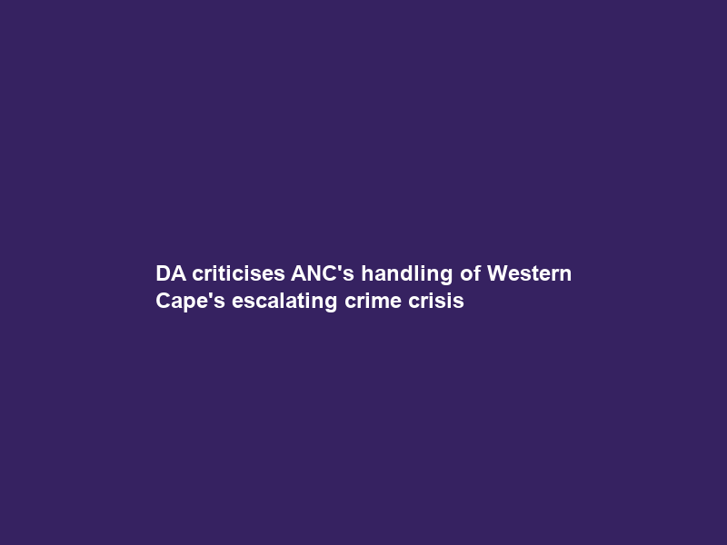 DA criticises ANC’s handling of Western Cape’s escalating crime crisis