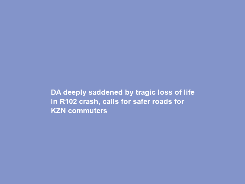 DA deeply saddened by tragic loss of life in R102 crash, calls for safer roads for KZN commuters