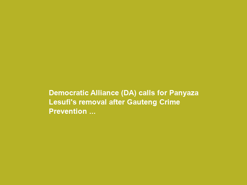 Democratic Alliance (DA) calls for Panyaza Lesufi’s removal after Gauteng Crime Prevention …