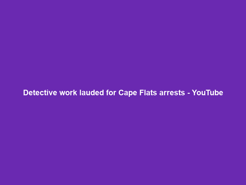 Detective work lauded for Cape Flats arrests – YouTube
