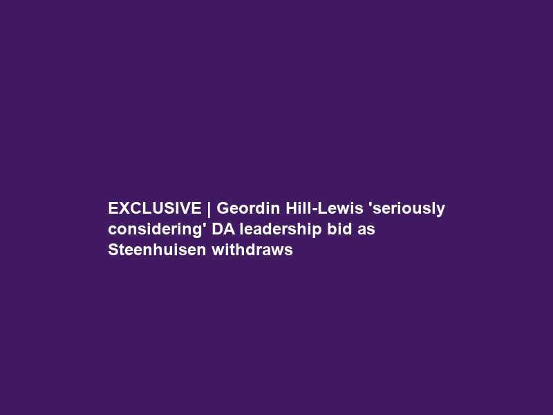 EXCLUSIVE | Geordin Hill-Lewis ‘seriously considering’ DA leadership bid as Steenhuisen withdraws