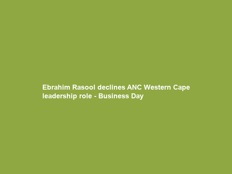 Ebrahim Rasool declines ANC Western Cape leadership role – Business Day