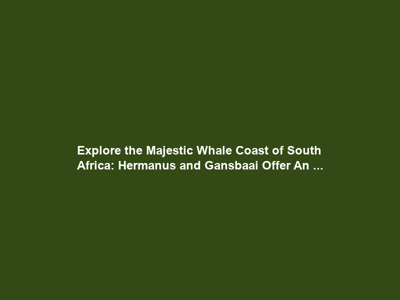Explore the Majestic Whale Coast of South Africa: Hermanus and Gansbaai Offer An …