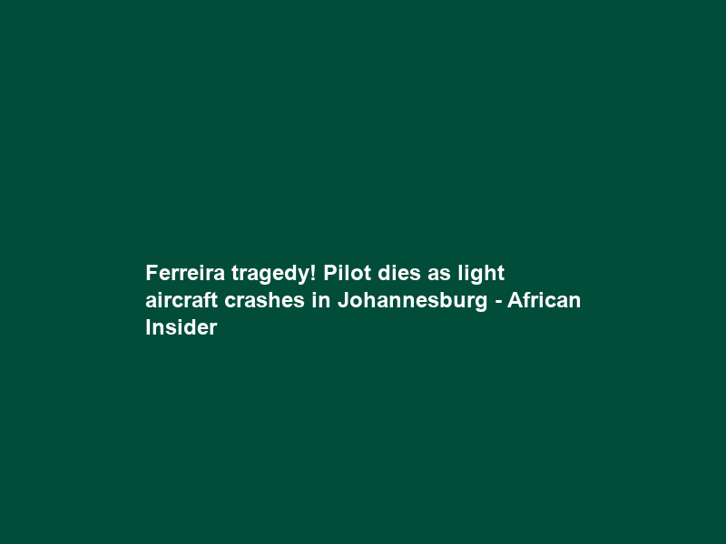 Ferreira tragedy! Pilot dies as light aircraft crashes in Johannesburg – African Insider