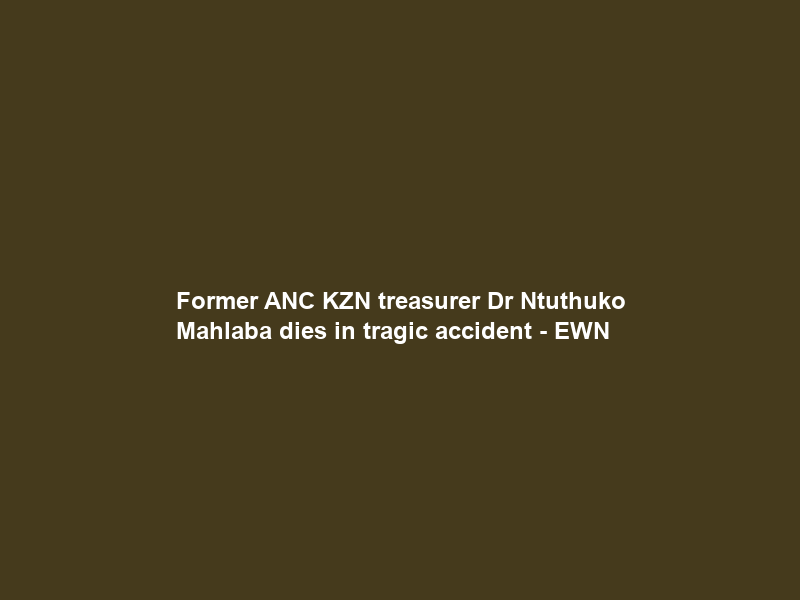Former ANC KZN treasurer Dr Ntuthuko Mahlaba dies in tragic accident – EWN