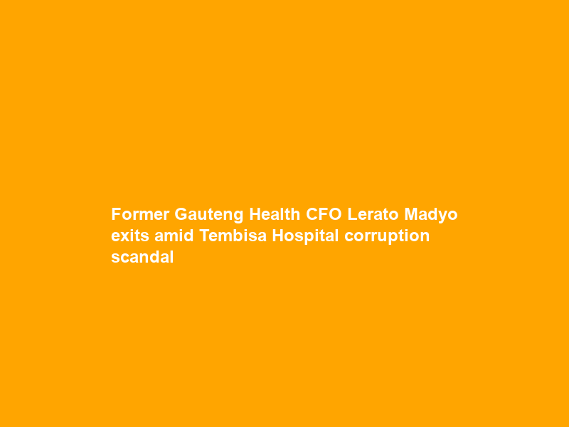 Former Gauteng Health CFO Lerato Madyo exits amid Tembisa Hospital corruption scandal