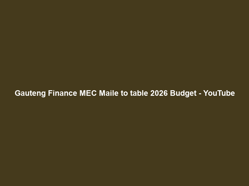 Gauteng Finance MEC Maile to table 2026 Budget – YouTube
