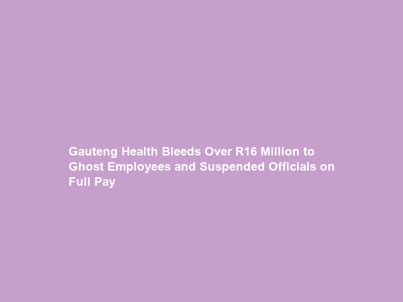 Gauteng Health Bleeds Over R16 Million to Ghost Employees and Suspended Officials on Full Pay
