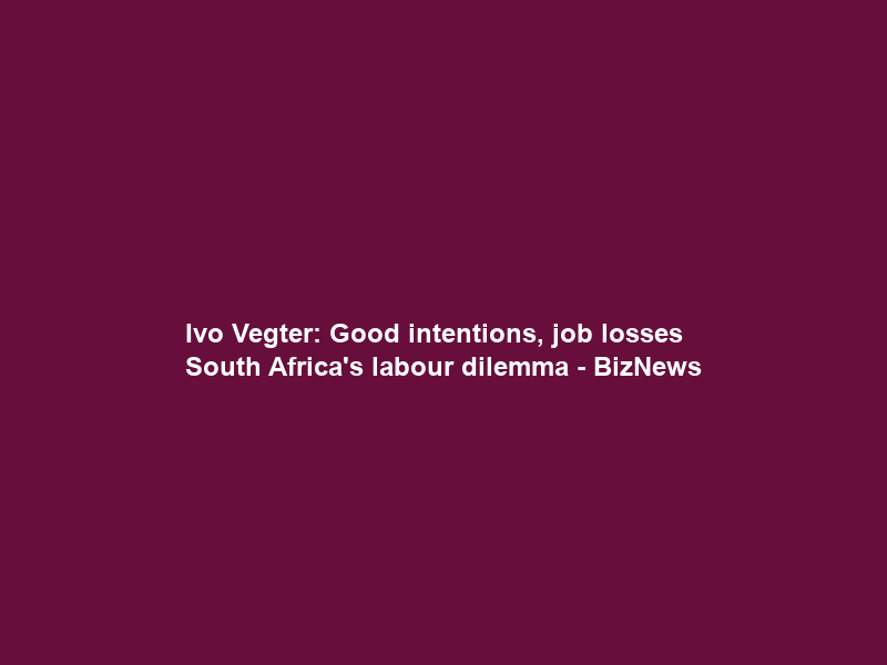 Ivo Vegter: Good intentions, job losses — South Africa’s labour dilemma – BizNews