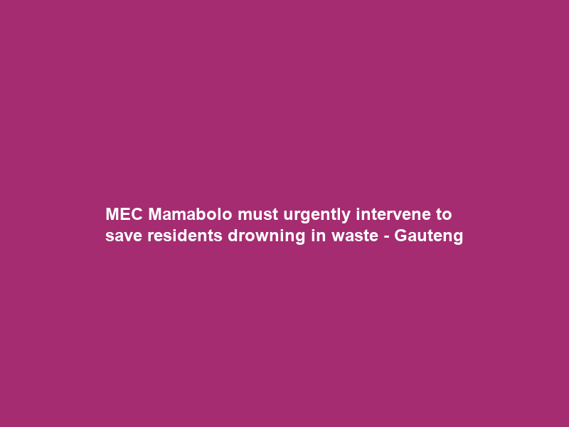 MEC Mamabolo must urgently intervene to save residents drowning in waste – Gauteng