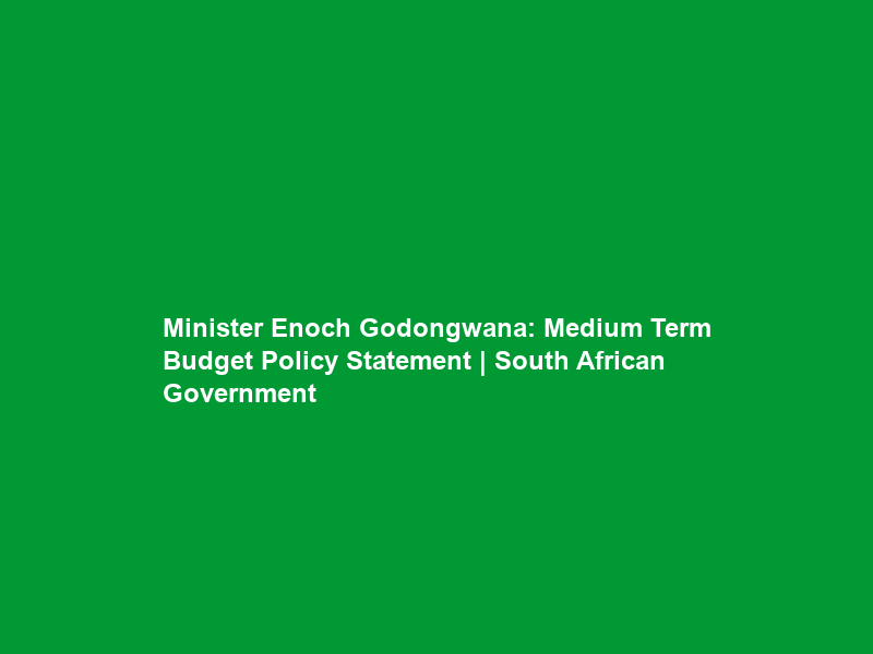 Minister Enoch Godongwana: Medium Term Budget Policy Statement | South African Government