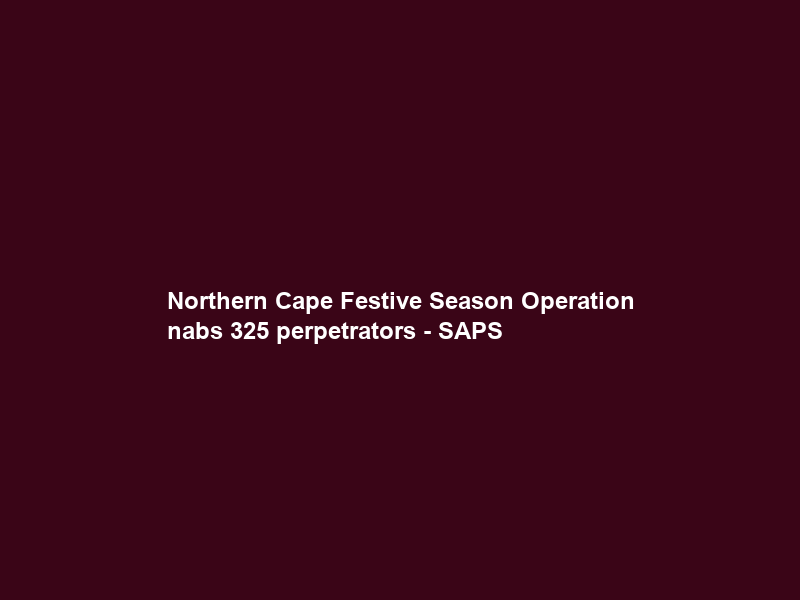 Northern Cape Festive Season Operation nabs 325 perpetrators – SAPS