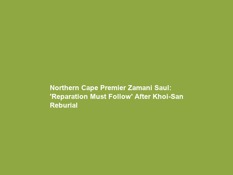 Northern Cape Premier Zamani Saul: ‘Reparation Must Follow’ After Khoi-San Reburial