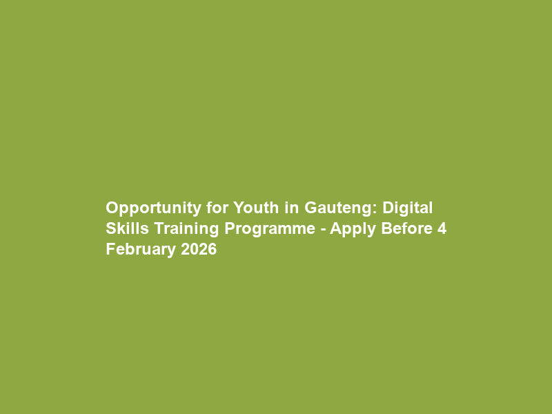 Opportunity for Youth in Gauteng: Digital Skills Training Programme – Apply Before 4 February 2026