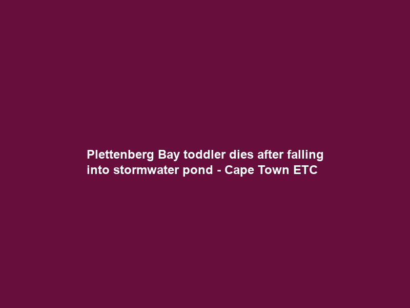 Plettenberg Bay toddler dies after falling into stormwater pond – Cape Town ETC
