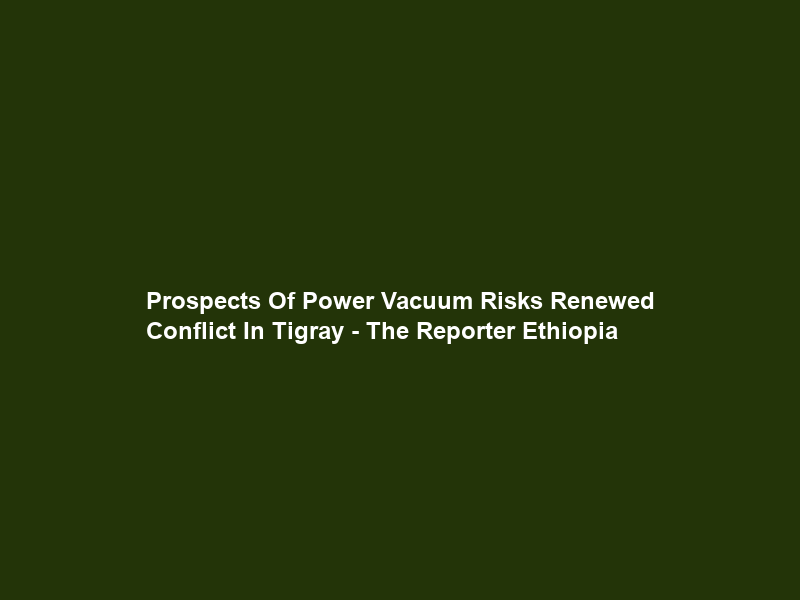 Prospects Of Power Vacuum Risks Renewed Conflict In Tigray – The Reporter Ethiopia