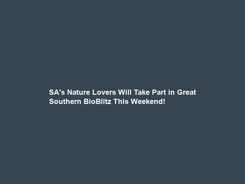 SA’s Nature Lovers Will Take Part in Great Southern BioBlitz This Weekend!