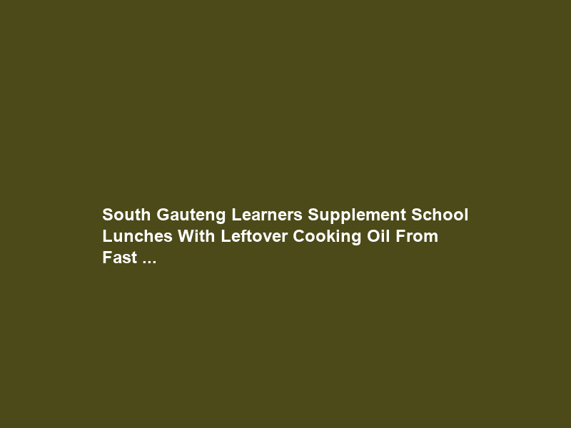 South Gauteng Learners Supplement School Lunches With Leftover Cooking Oil From Fast …