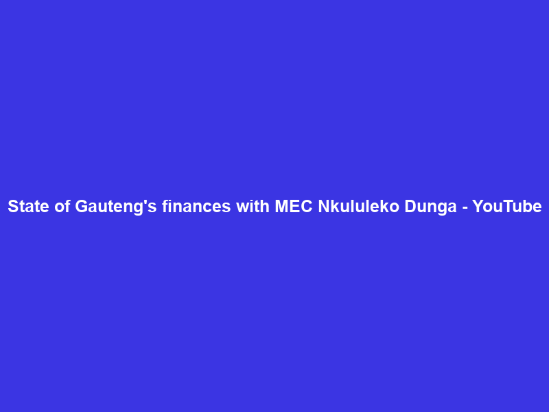 State of Gauteng’s finances with MEC Nkululeko Dunga – YouTube