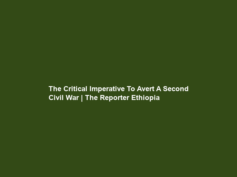 The Critical Imperative To Avert A Second Civil War | The Reporter Ethiopia