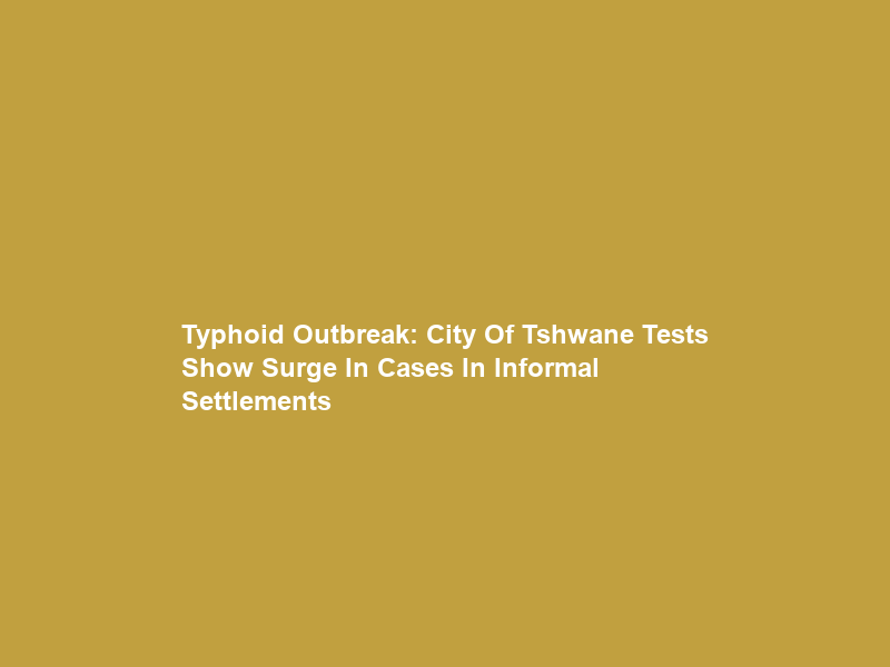 Typhoid Outbreak: City Of Tshwane Tests Show Surge In Cases In Informal Settlements