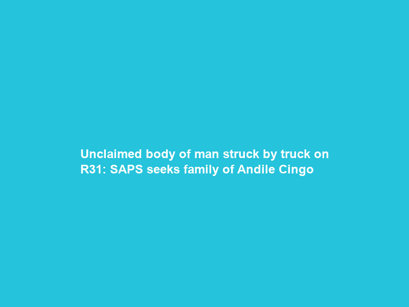Unclaimed body of man struck by truck on R31: SAPS seeks family of Andile Cingo