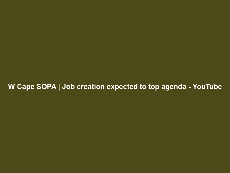 W Cape SOPA | Job creation expected to top agenda – YouTube